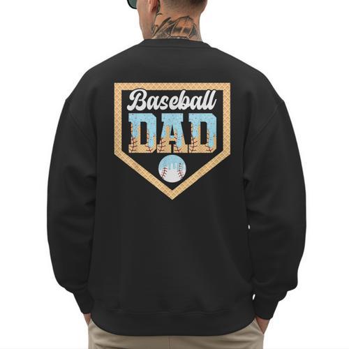 Baseball Dad Ice Cream Drip Home Plate Cool Fathers Day Men's Sweatshirt Back Print - Sportilla