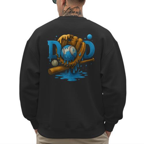 Baseball Dad Illustration In Vintage Cream Colors Men's Sweatshirt Back Print - Sportilla