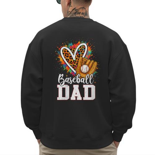Baseball Dad Leopard Heart Colorful Men's Sweatshirt Back Print - Sportilla