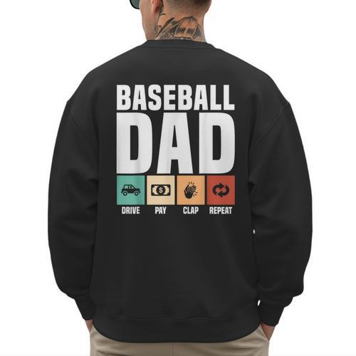 Baseball Dad Proud Little Slugger Father Humor Men's Sweatshirt Back Print - Sportilla