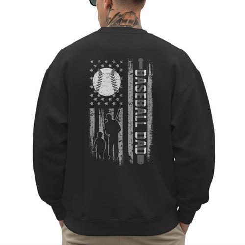 Baseball Dad Silhouette Bat Flag Stars Men's Sweatshirt Back Print - Sportilla