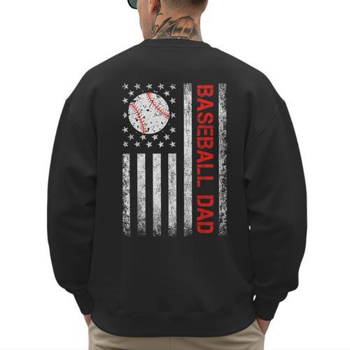Baseball Dad USA American Flag Men Daddy Fathers Day Men's Sweatshirt Back Print - Sportilla