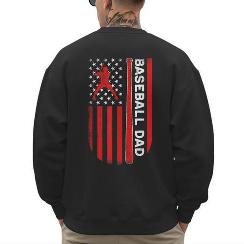 Baseball Dad Usa American Flag Patriotic Dad Father's Day Men's Sweatshirt Back Print - Sportilla
