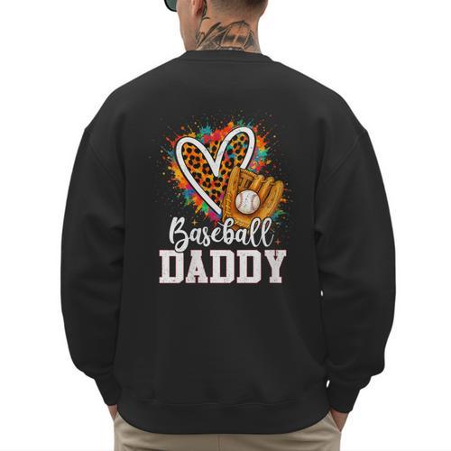 Baseball Daddy Leopard Heart Colorful Men's Sweatshirt Back Print - Sportilla