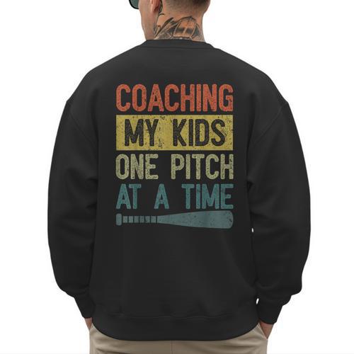 Coaching My Kids One Pitch At A Time Vintage Baseball Dad Men's Sweatshirt Back Print - Sportilla