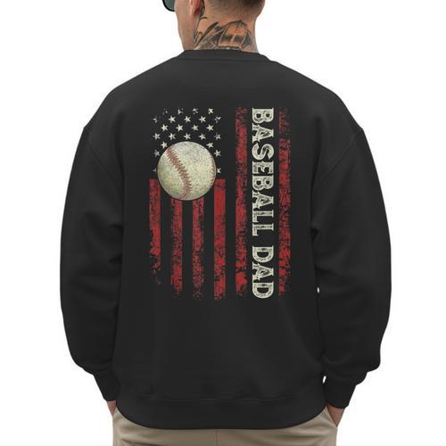 Fathers Day Baseball Dad USA Flag For Dad Men Baseball Men's Sweatshirt Back Print - Sportilla