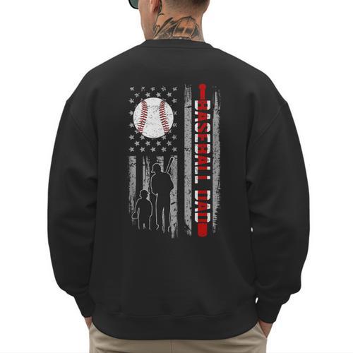 Father's Day USA Flag Patriotic Baseball Dad Men's Sweatshirt Back Print - Sportilla