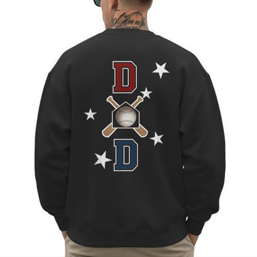 Patriotic Baseball Dad Father's Day Red Blue Star Men's Sweatshirt Back Print - Sportilla