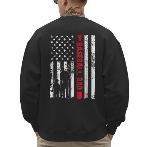 Proud Baseball Dad American Flag Sports Father Day Men's Sweatshirt Back Print - Sportilla