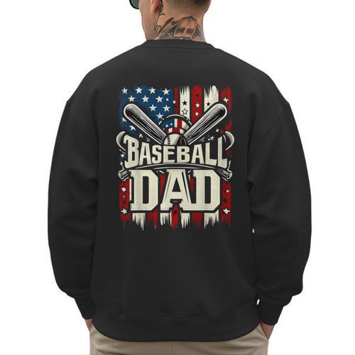Retro American Flag Baseball Dad Father's Day Men's Sweatshirt Back Print - Sportilla