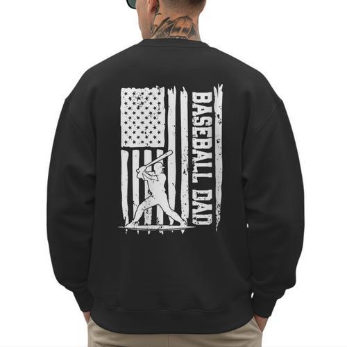 Retro Baseball Dad Us America Flag Fathers Day Men's Sweatshirt Back Print - Sportilla