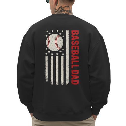 Vintage Baseball DAD American Flag Fathers Day 4th Of July Men's Sweatshirt Back Print - Sportilla