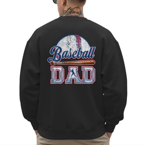 Vintage Baseball Dad Happy Fathers Day For Men Sports Lovers Men's Sweatshirt Back Print - Sportilla