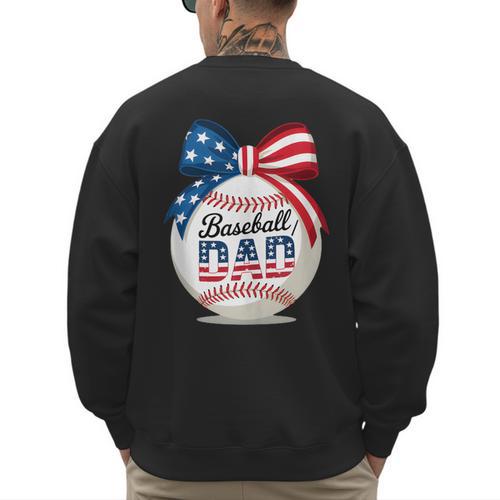 Vintage Baseball Dad Patriotic USA Flag 4th Of July Fathers Men's Sweatshirt Back Print - Sportilla