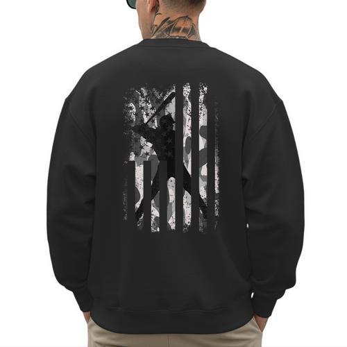 Vintage Baseball US Camouflage Flag Tee Baseball Dad Player Men's Sweatshirt Back Print - Sportilla