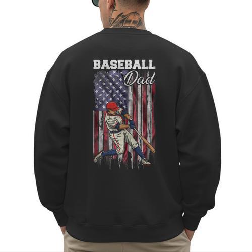 Vintage USA Flag Baseball Player Proud Baseball Dad Men's Sweatshirt Back Print - Sportilla