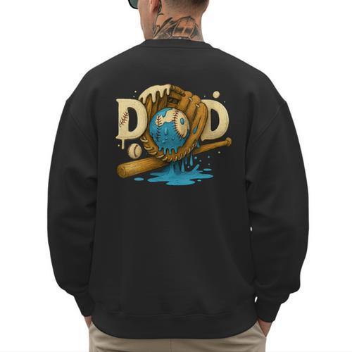 Women's Baseball Dad Illustration In Vintage Cream Colors Men's Sweatshirt Back Print - Sportilla