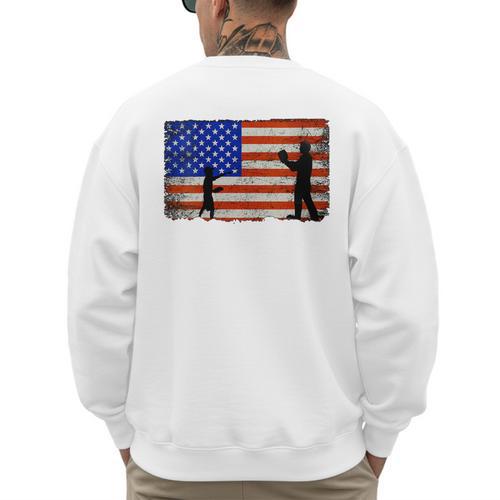 Baseball Coach Baseball Dad American Flag Men's Sweatshirt Back Print - Sportilla