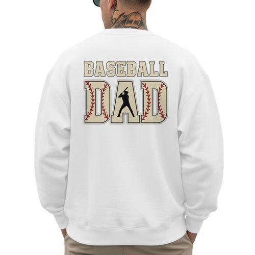 Baseball Dad Distressed Bold Stitch Graphic Sports Father Premium Men's Sweatshirt Back Print - Sportilla