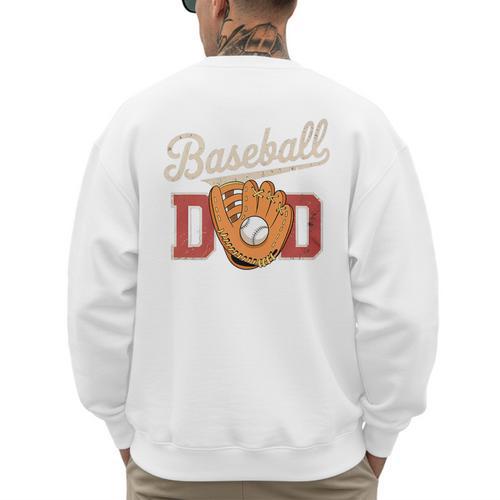 Baseball Dad Fireball Sports Father Fathers Day Daddy Premium Men's Sweatshirt Back Print - Sportilla