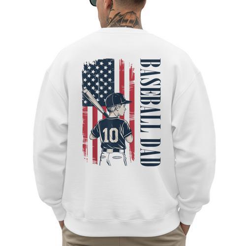 Baseball Dad Flag Tee I Raised Mine Ballpark Dad Men's Sweatshirt Back Print - Sportilla