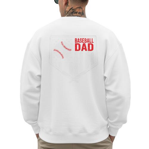 Baseball Dad Men USA American Flag Fathers Day 4th Of July Premium Men's Sweatshirt Back Print - Sportilla