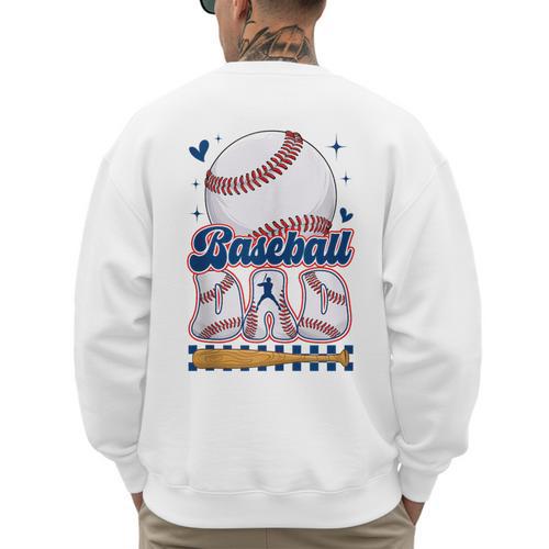 Groovy Baseball Dad Daddy Father Happy Fathers Day Men Guys Men's Sweatshirt Back Print - Sportilla