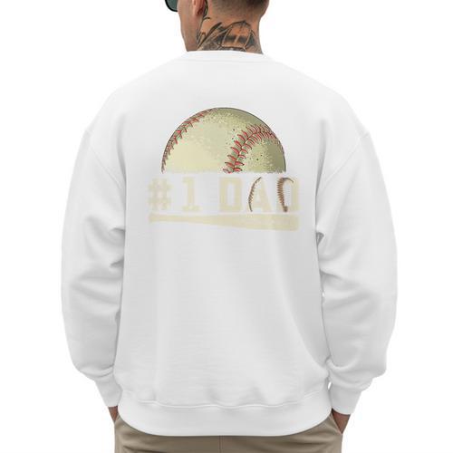 Number One Baseball Dad Fathers Day Baseball Player Dad Papa Premium Men's Sweatshirt Back Print - Sportilla