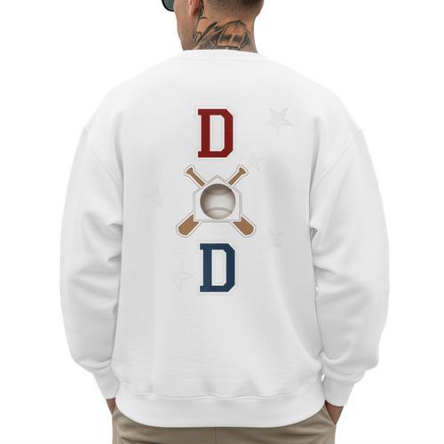 Patriotic Baseball Dad Father's Day Red Blue Star Premium Men's Sweatshirt Back Print - Sportilla