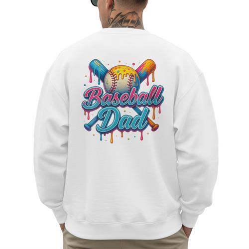 Retro Baseball Dad Dripping Ice Cream Father's Day Men's Sweatshirt Back Print - Sportilla