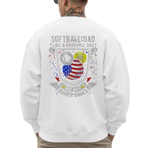 Softball Dad Like A Baseball Dad 4th Of July USA Retro Flag Premium Men's Sweatshirt Back Print - Sportilla