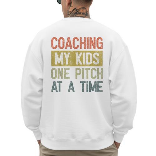 Vintage Baseball Dad Coaching My Kids One Pitch At A Time Men's Sweatshirt Back Print - Sportilla