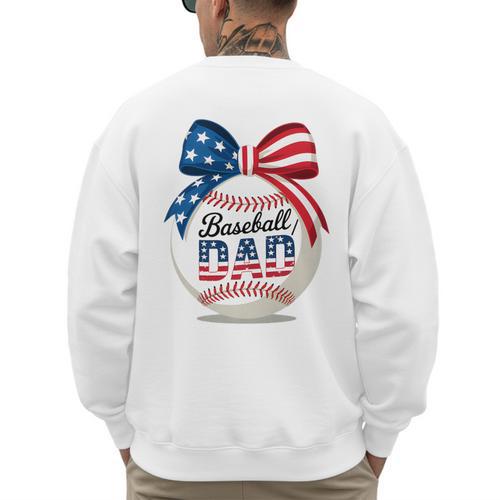 Vintage Baseball Dad Patriotic USA Flag 4th Of July Fathers Premium Men's Sweatshirt Back Print - Sportilla