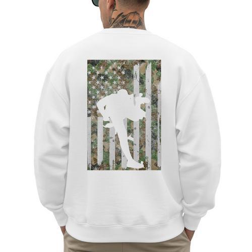 Vintage Baseball US Camouflage Flag Tee Baseball Dad Player Premium Tri-Blend Men's Sweatshirt Back Print - Sportilla