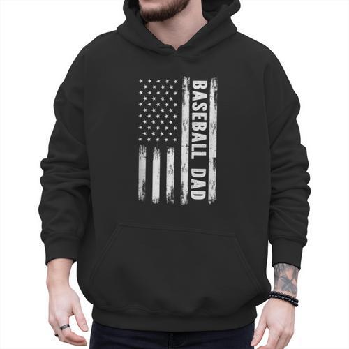 Baseball Dad American Flag Grunge Retro Vintage Father Men Hoodie - Sportilla