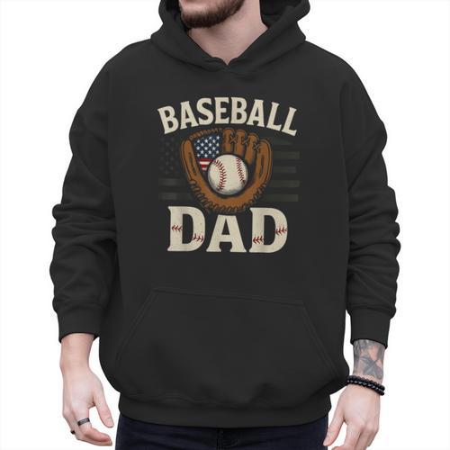 Baseball Dad Fathers Day American USA Flag Men Boys Kids Men Hoodie - Sportilla