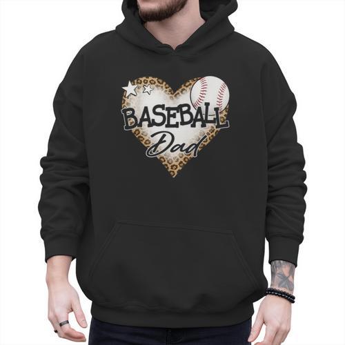 Baseball Dad Leopard Heart Baseball Lover Men Hoodie - Sportilla