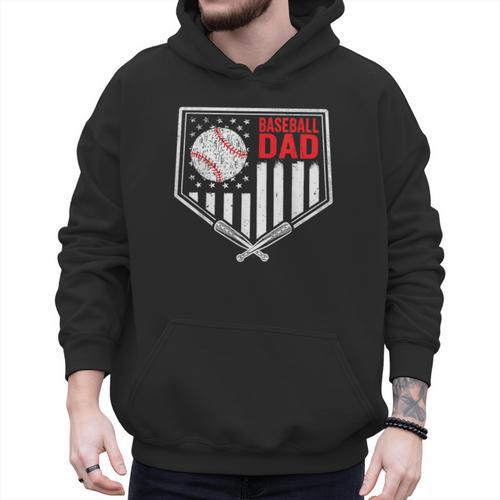 Baseball Dad Men USA American Flag Fathers Day 4th Of July Men Hoodie - Sportilla