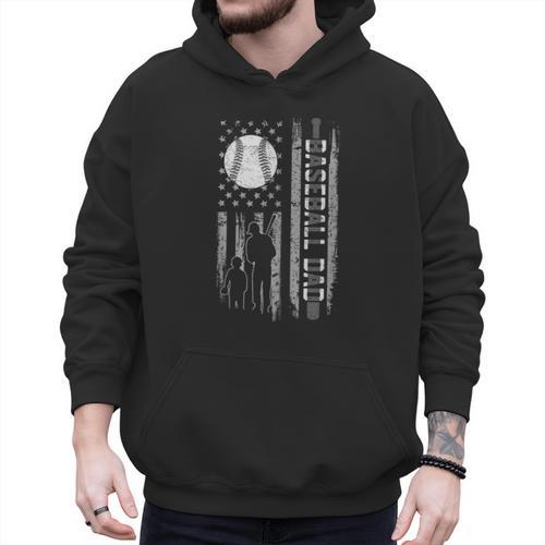 Baseball Dad Silhouette Bat Flag Stars Men Hoodie - Sportilla