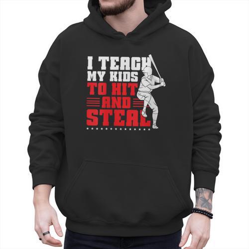 Baseball Dad Teach Kids Hit And Steal Softball Game Men Hoodie - Sportilla