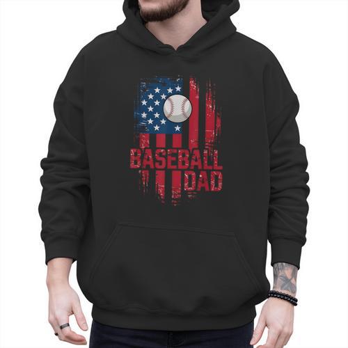 Baseball Dad USA American Flag 4th Of July Men Hoodie - Sportilla