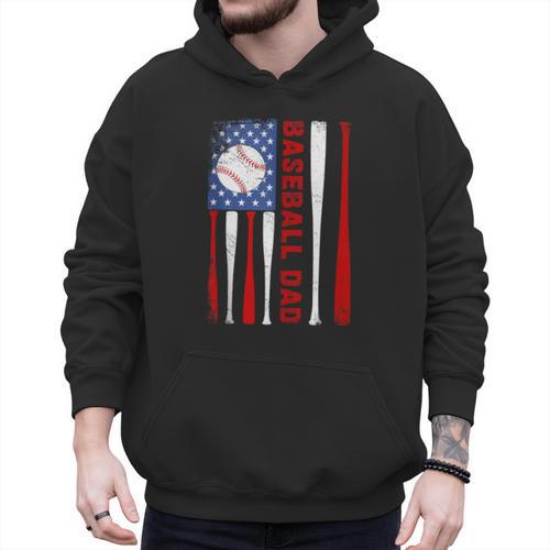 Baseball Dad USA American Flag Father's Day 4th Of July Men Hoodie - Sportilla