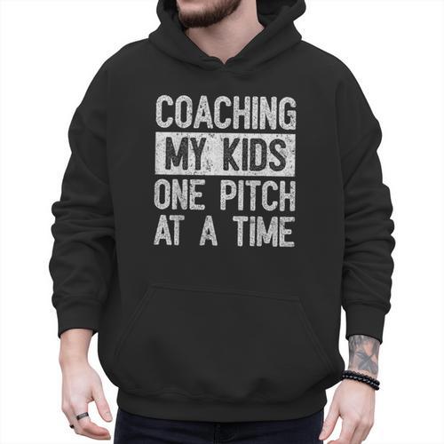 Baseball Dad Vintage Coaching My Kids One Pitch At A Time Men Hoodie - Sportilla