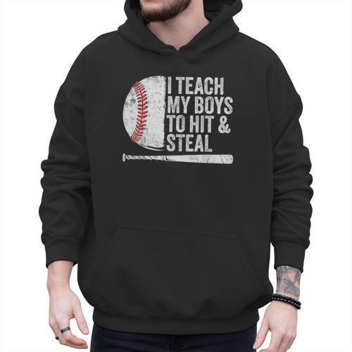 Baseball Dads Baseball Dad I Teach My Boys To Hit And Steal Men Hoodie - Sportilla