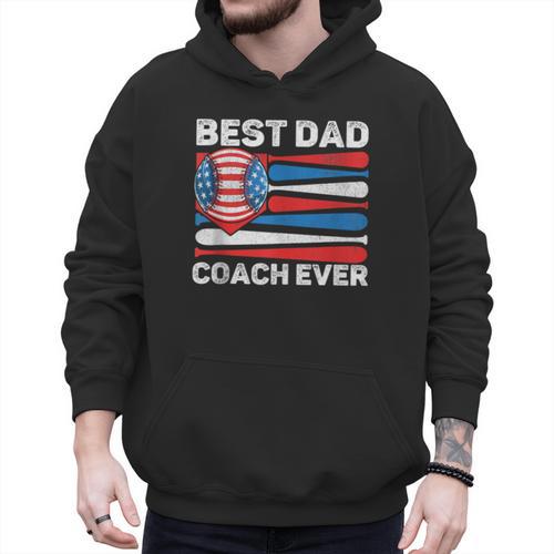 Best Dad Coach Ever Baseball Dad American Flag 4th Of July Men Hoodie - Sportilla