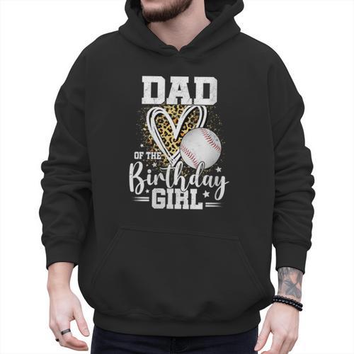 Dad Of The Birthday Girl Baseball Dad Leopard Heart Men Hoodie - Sportilla