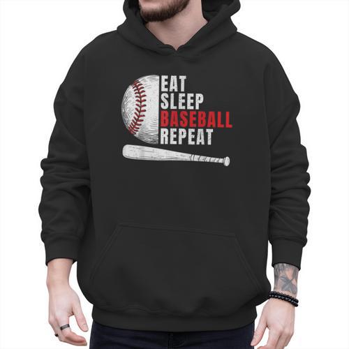 Eat Sleep Baseball Repeat Humor Baseball Dad Players Men Hoodie - Sportilla