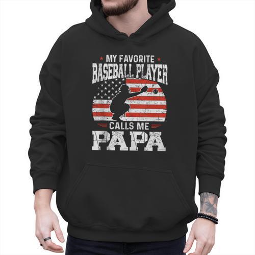 My Favorite Baseball Player Calls Me Papa Baseball Dad Men Hoodie - Sportilla
