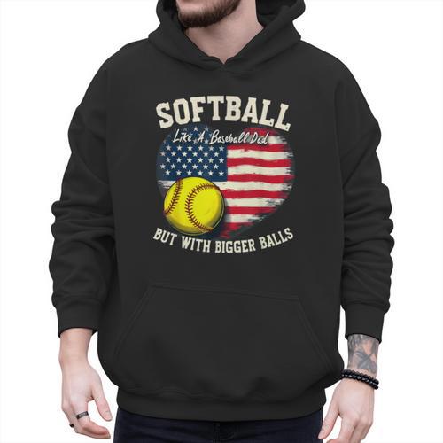 Patriotic US Flag Softball Dad Like A Baseball Dad Men Hoodie - Sportilla