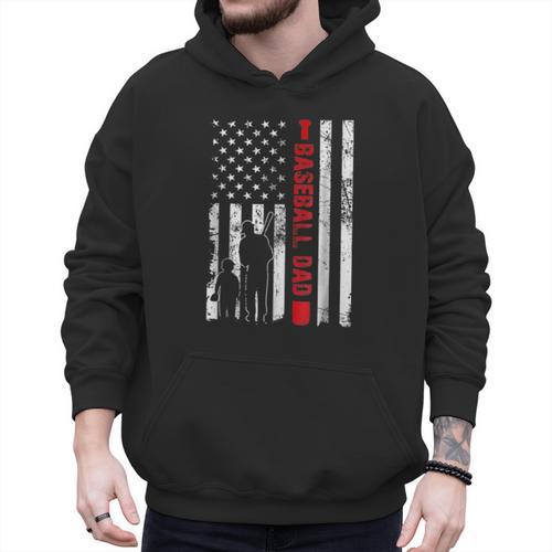 Proud Baseball Dad American Flag Sports Father Day Men Hoodie - Sportilla